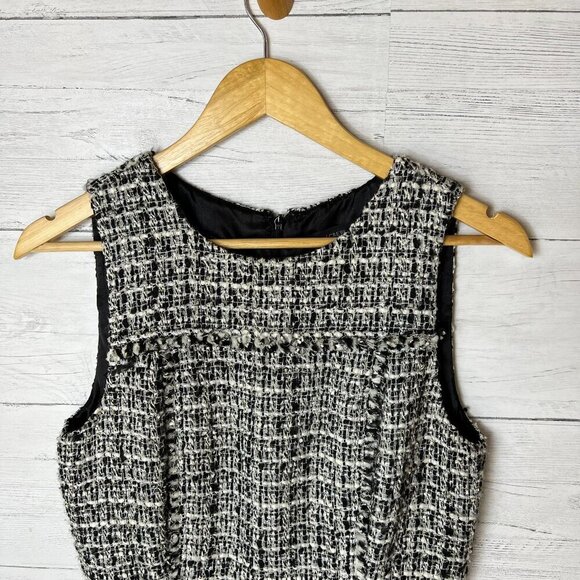 J Crew Dress Womens Size 6 Black & White Tweed Pleated Sheath Academia - Picture 7 of 16
